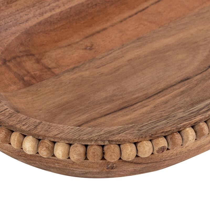 Acacia Wood Beaded Oval Wood Bowl