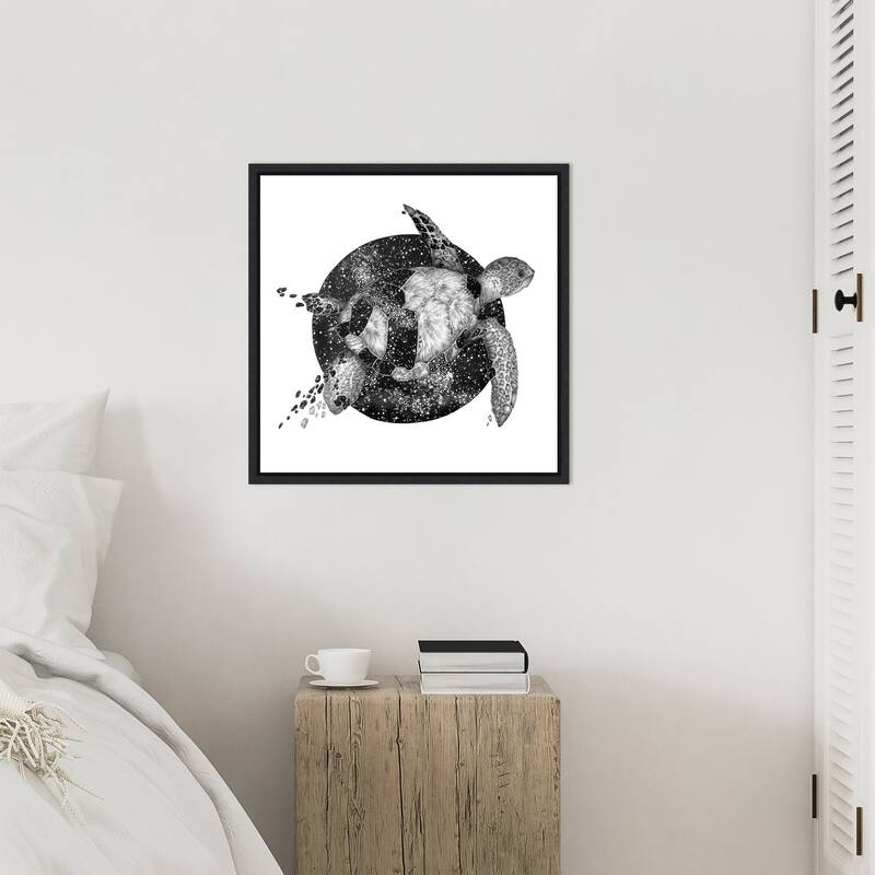 Cosmic Sea Turtle Square Copy by Ec Mazur Framed Canvas Wall Art