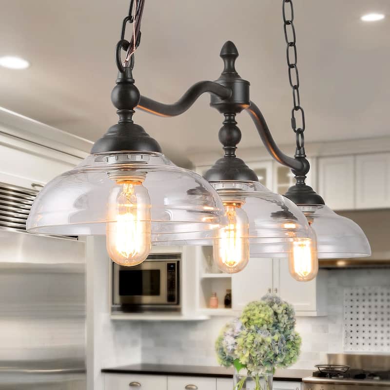 Carbon Loft Miskimins 3-light Oil-rubbed Bronze Chandelier Linear Glass Kitchen Island - L38"xW7.9"xH8.3"