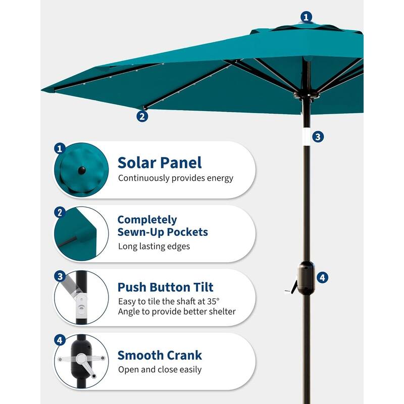 10 Ft Patio Umbrella with Solar Lights, Outdoor Table Umbrella with 40 LED Lights & Tilt Crank