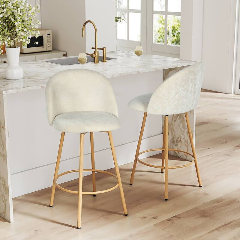 Homy Casa Set of 2 Counter Stools with Fabric Upholstery and Light Wood-Look Legs for Contemporary Kitchens and Casual Dining
