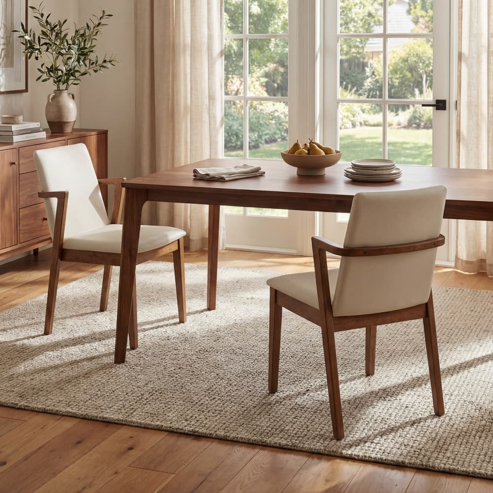 Christopher Knight Home - Mid-Century Modern Upholstered Wood Dining Arm Chairs with Ergonomic Armrests & Backrest, Set of 2