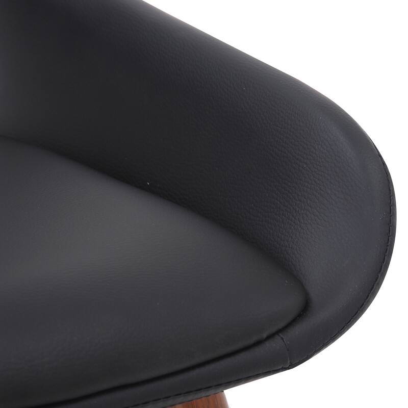 Mid-Century Modern Faux Leather, Metal and Wood Dining Chair, Set of 2 - Black and Walnut