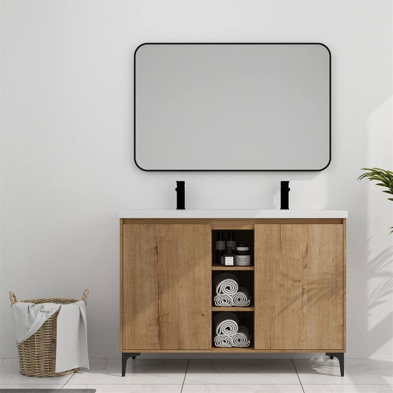 47.6" Freestanding Bathroom Vanity With Double Sink - Imitative Oak