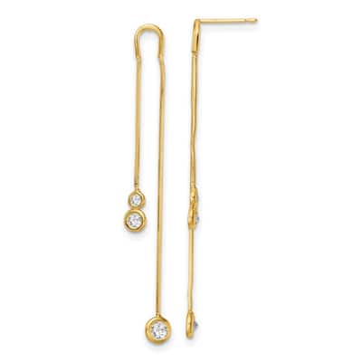 Curata 14k Yellow Gold Polished CZ Cubic Zirconia Double Chain Dangle Post Earrings - 49.55x4.65mm Wi