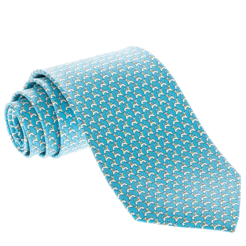 Salvatore Ferragamo Poodle Print Tie - Light Blue, White, Orange, and Yellow