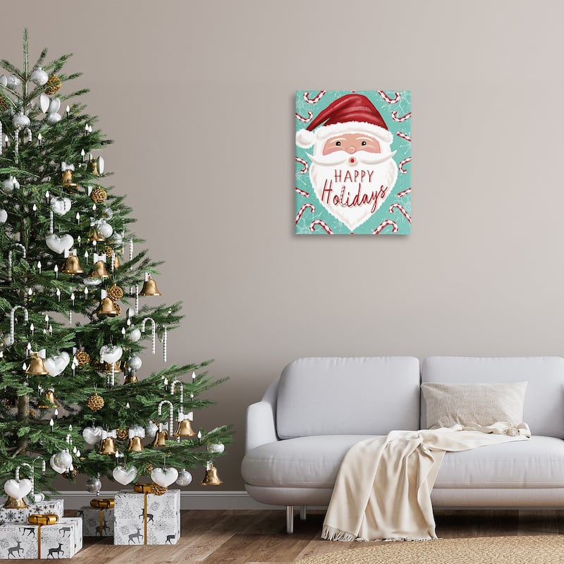 Stupell Jolly Santa & Candy Canes Canvas Wall Art Design By Elizabeth Tyndall