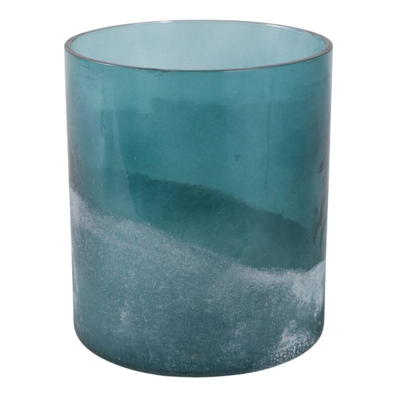 Glass Frosted Bottom Hurricane Candle Holder - Blue
