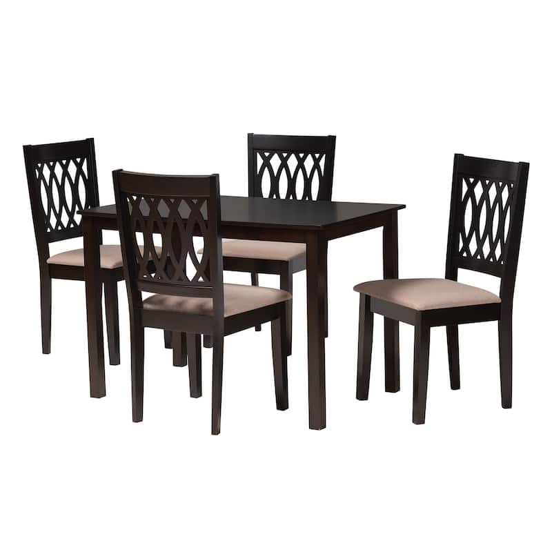 Florencia Modern styled Fabric Upholstered and Brown Finished Wood Dining Set - Beige, Espresso Brown - 5-Piece