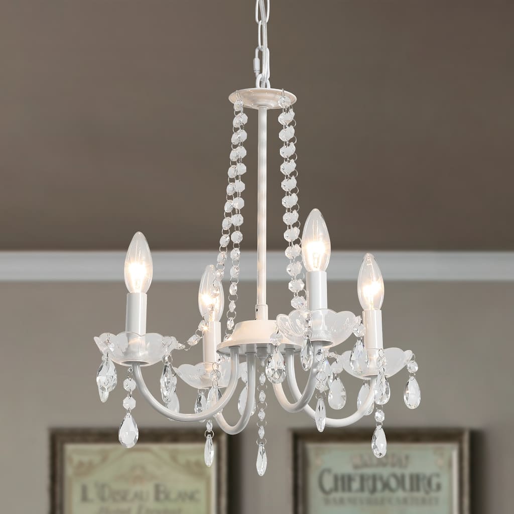 4-Light Candle Style Chandelier with Crystal Accents for Living Room Bedroom