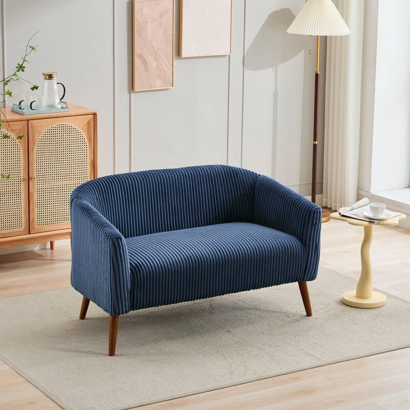 50.78" Modern Loveseat Couch Sofa, Corduroy Fabric Upholstered 2-Seat Sofa, Loveseat with Wooden Walnut Legs for Small Space