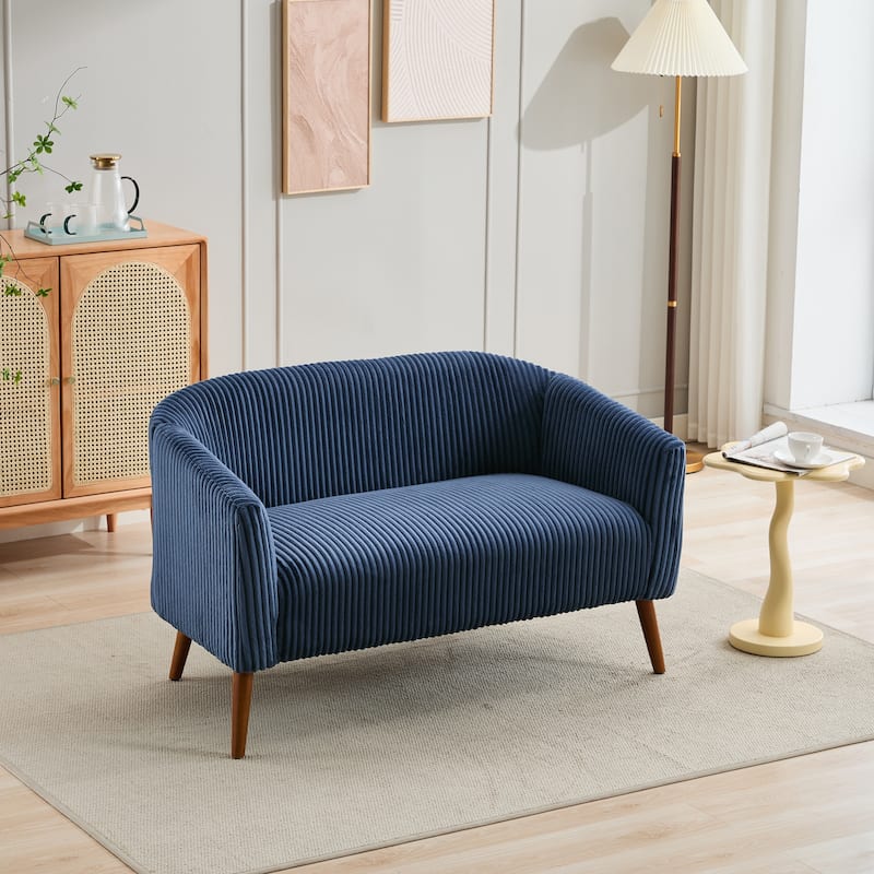 Upholstered 2-Seater Accent Sofa, Recliner Sofa with Wood Frame, Stripe Loveseat Couch Sofa with Wooden Legs - Navy