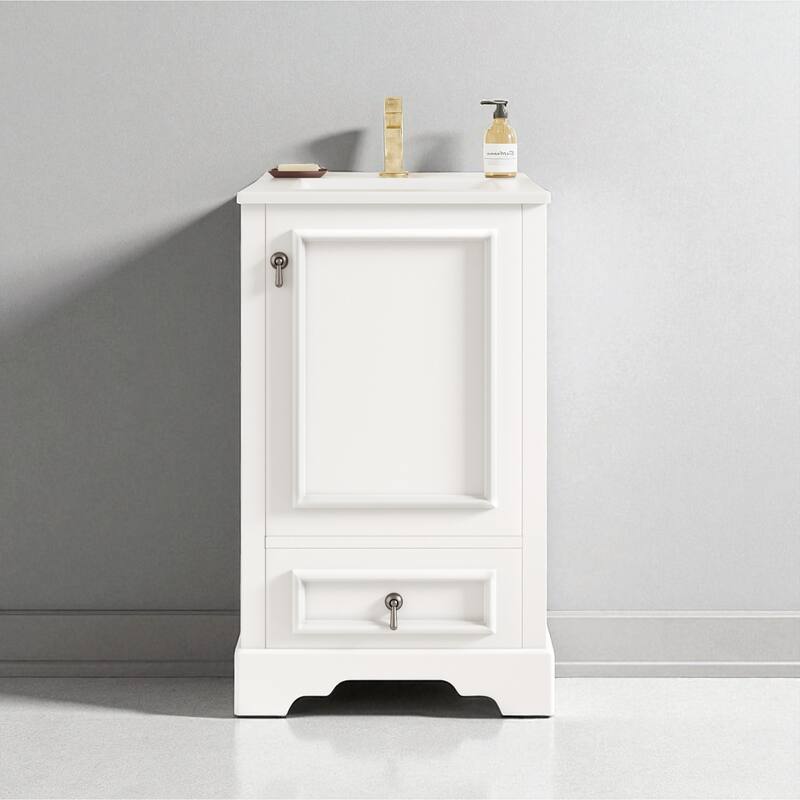 20" Bathroom Vanity with Ceramic Sink, Soft-Close Door, Drawer, Adjustable U-Shaped Shelf, Modern Freestanding Design - White