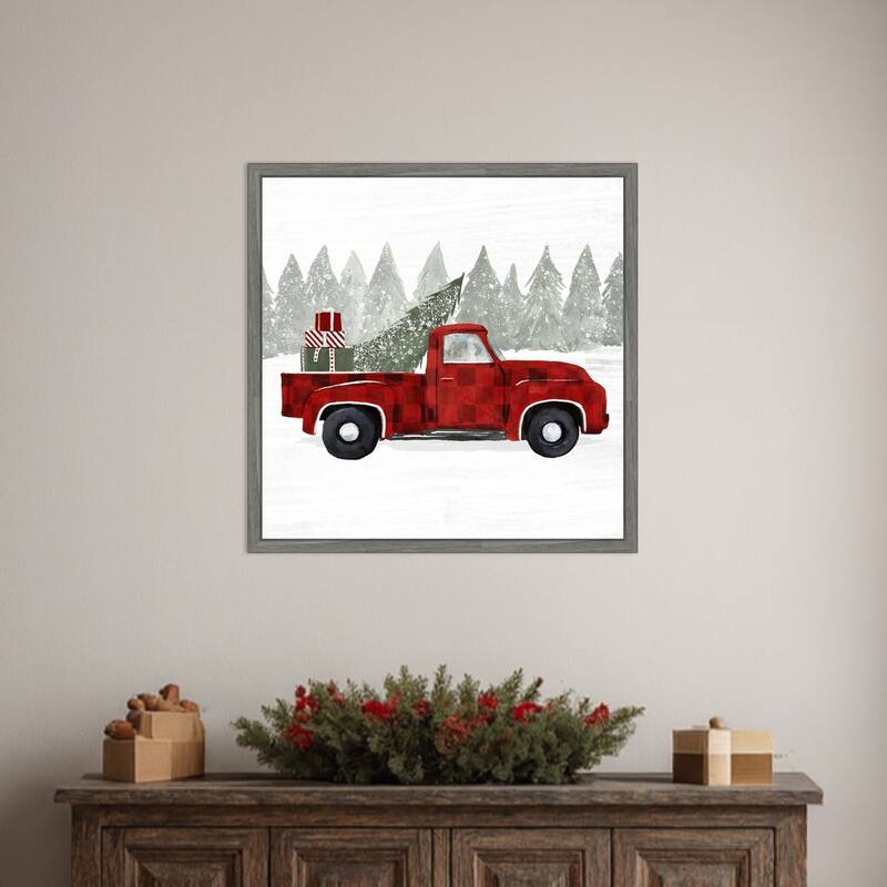Yuletide Camper III by Victoria Barnes (22 x 22 in.), Framed Canvas Wall Art Print - Sylvie Greywash
