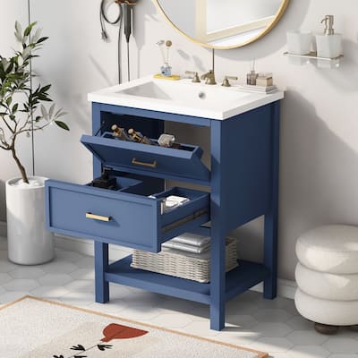 24" Bathroom Vanity with Top Sink and 2 Drawers