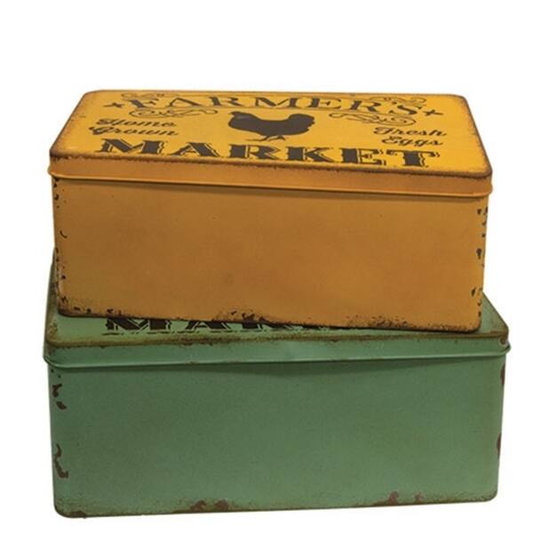 Set of 2 Distressed Metal Farmer's Market Boxes with Lids - 4.5”H x 10 ...