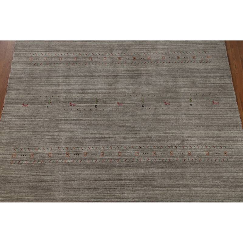 Hand Knotted Oriental 100% Wool Carpet Tribal Animal Pictorial Greys & Charcoal Gabbeh Area Rug - 9' 11'' X 7' 9''
