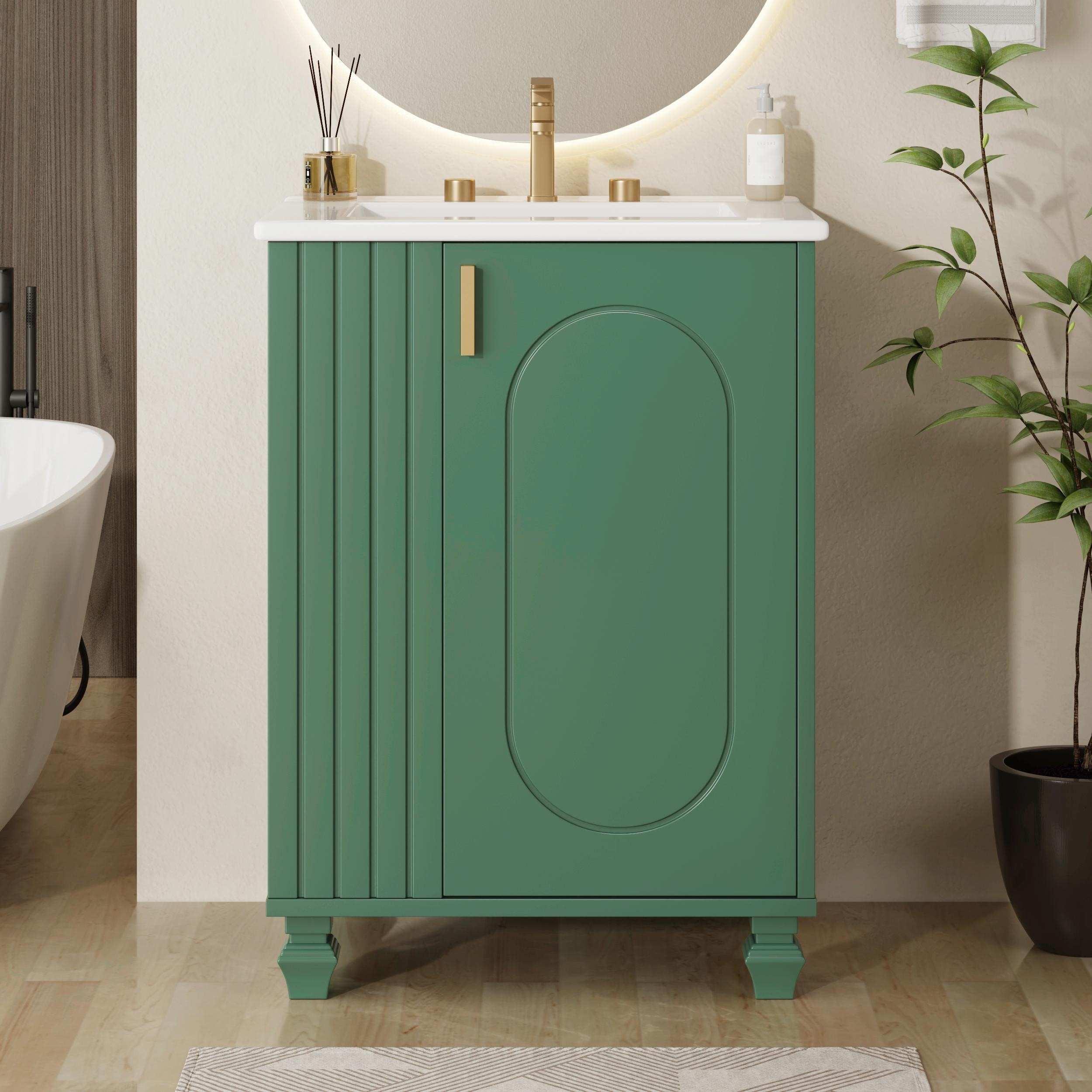 24" Bathroom Vanity with Sink, Bathroom Cabinet with Door Shelf, Side Open Storage, Solid Wood Frame