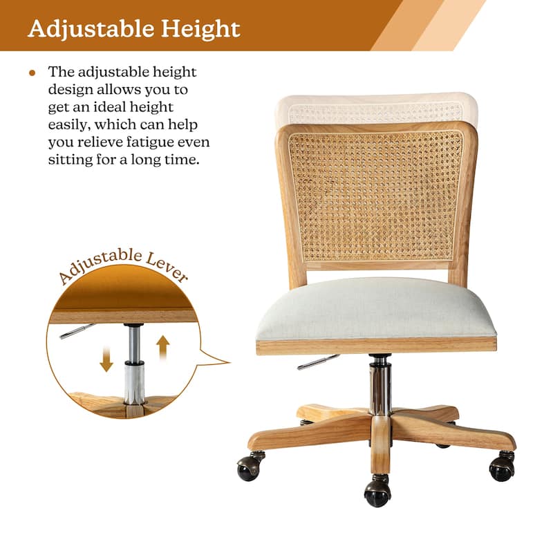 Calcutta Modern Rattan Back Task Chair Office chair with Solid Wood Legs by HULALA HOME