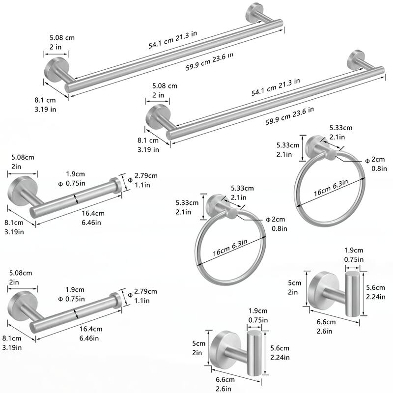 8-Pieces Brushed Nickel Bathroom Accessories Set,Towel Bar Set
