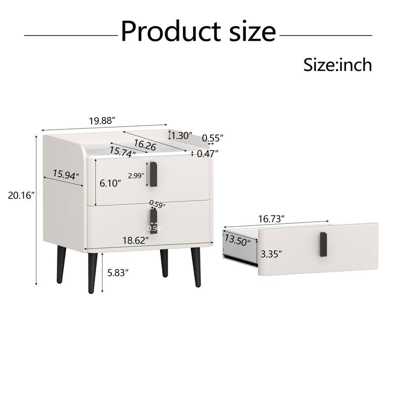 Modern Bedside Table White Side Table with 2 Drawers, Coffee Table Corner Table End Table Nightstand Storage Cabinet