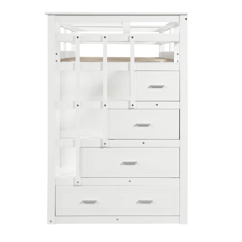 Wood Twin Over Twin Bunk Bed with Trundle and Staircase