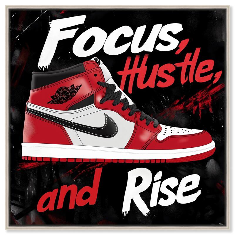 Hustle and Rise Sneaker Red Canvas by Art Remedy - Silver - 12" x 12"