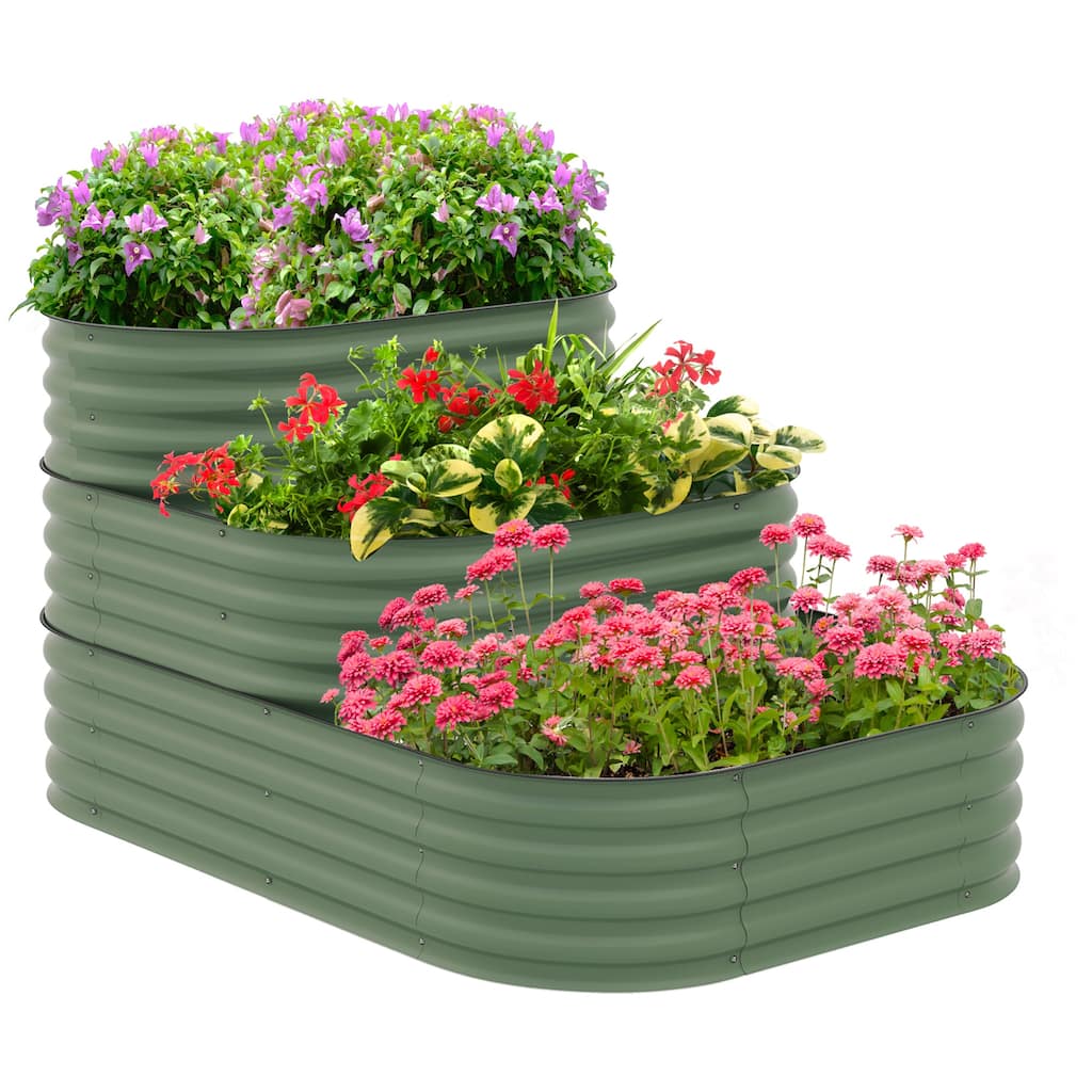Outdoor Modular Raised Planter Box with Safety Edging, Self-Draining