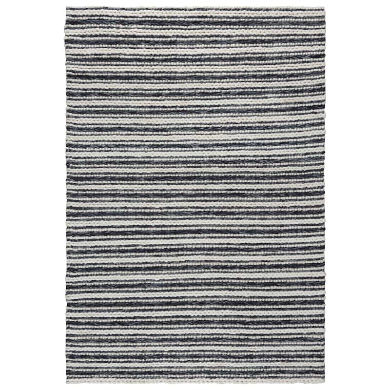 Alora Decor Kolkata Black and Ivory Stripe Hand-woven Wool Rug