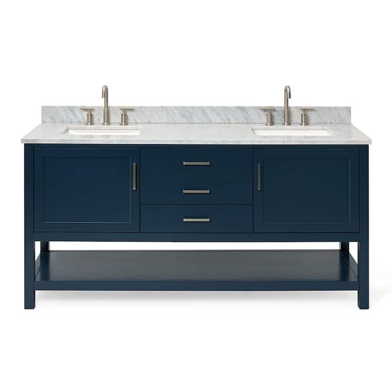 Ariel R073DCW2RVO Bayhill 73" Free Standing Double Basin Vanity Set - Midnight Blue / Carrara White Top - Painted