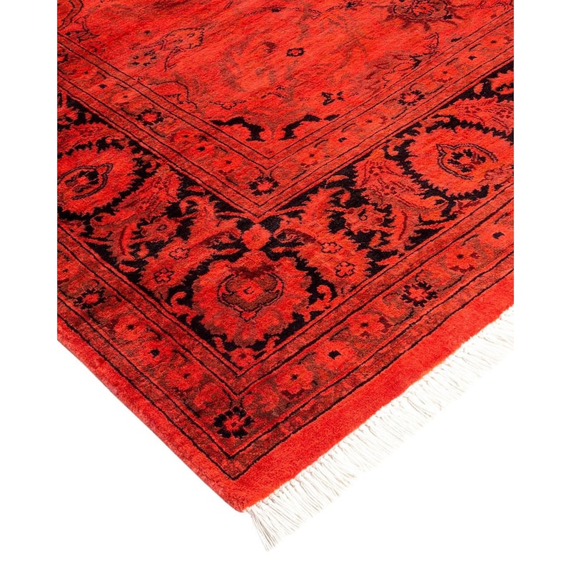 Overton Hand Knotted Wool Vintage Inspired Modern Contemporary Overdyed Red Area Rug - 6' 1" x 9' 4"