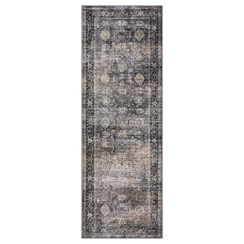 Area Rug Vintage Washable Floral Distressed Living Room Rugs, Soft Low Pile Non-Slip Rugs for Bedroom