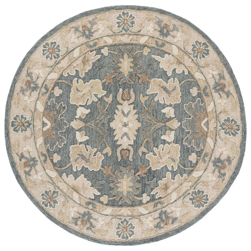 SAFAVIEH Handmade Ebony Viktorya Wool Rug - 6' Round - Grey/Beige