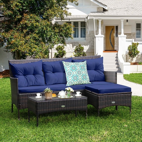 Costway 3PCS Patio Rattan Furniture Set 3 Seat Sofa Cushioned Table See details On Sale Bed Bath Beyond 34652642