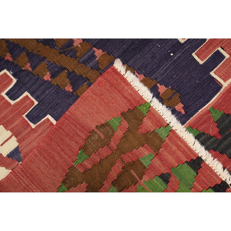Hand Woven Oriental 100% Wool Carpet Southwestern Tribal Oranges & Rust Kilim Area Rug - 9' 3'' X 5' 1''