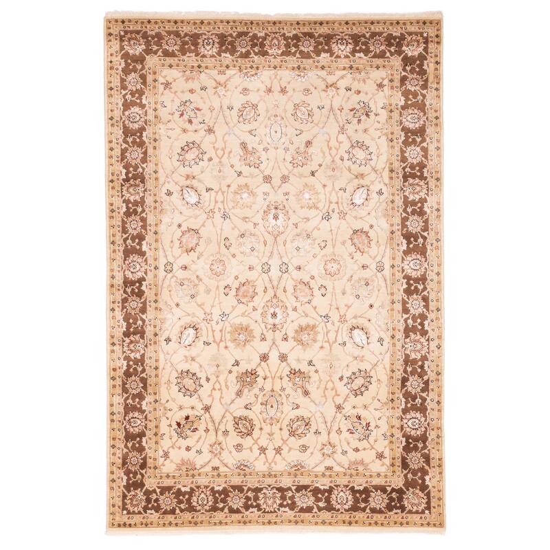 ECARPETGALLERY Hand-knotted Mirzapur Beige Silk, Wool Rug - 5'3 x 8'0