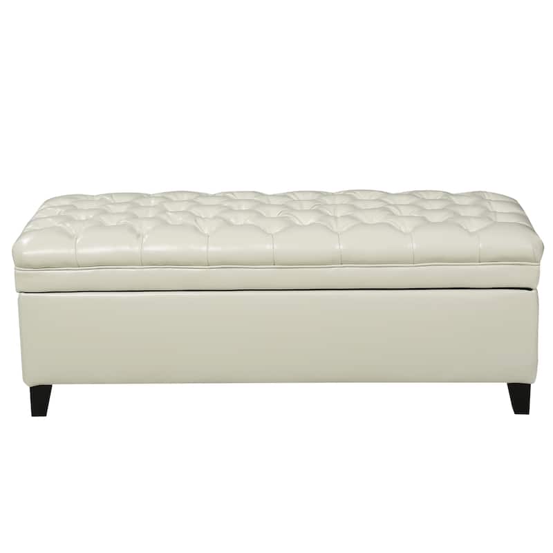 Comfortable Leather Upholstered Seat Leisure Bench Indoor Bench, Storage Bench End of Bed Bench with Safety Hinges - Ivory
