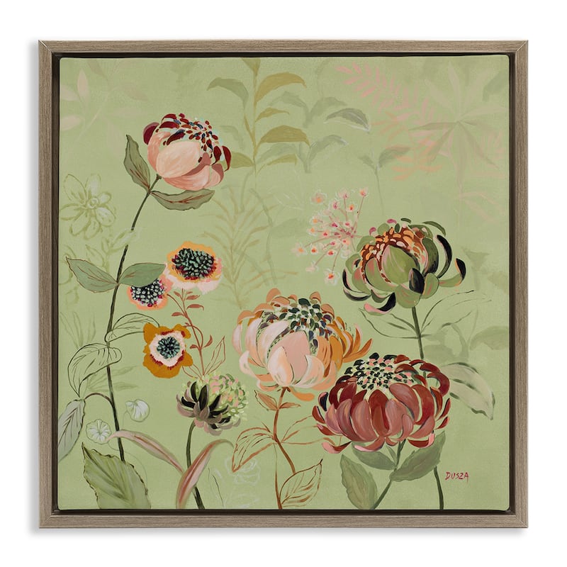 Stupell Curled Chrysanthemums on Green Framed Floater Canvas Wall Art Design By Dusza - 25 x 25 - Brown