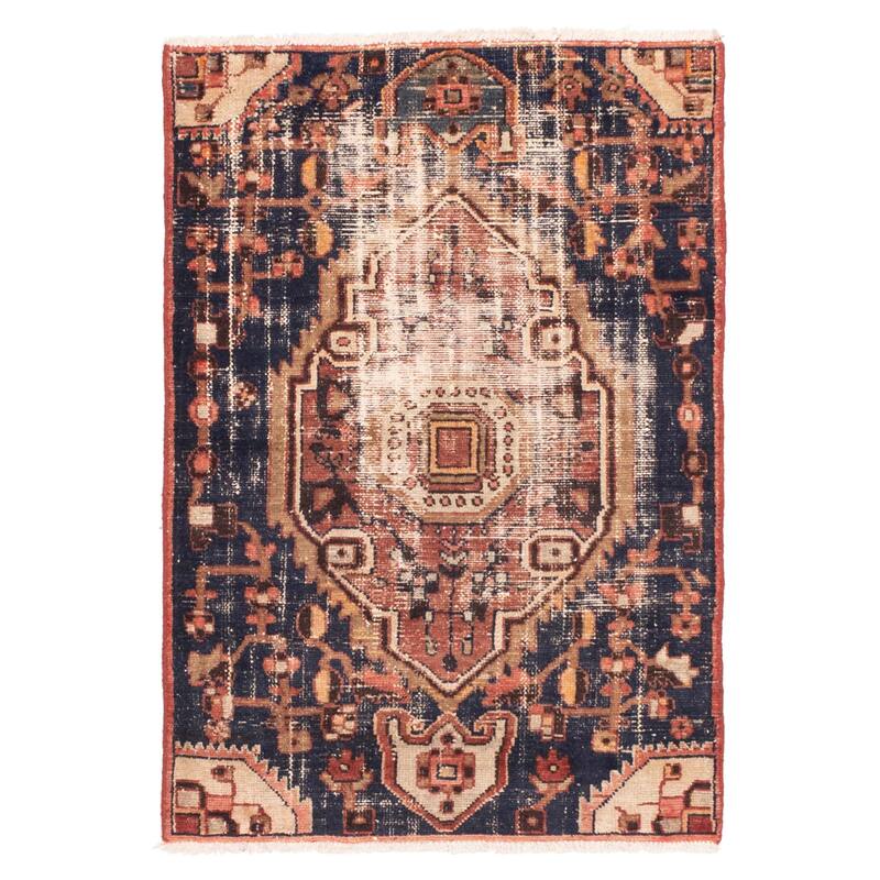 ECARPETGALLERY Hand-knotted Antalya Vintage Dark Navy Wool Rug - 3'0 x 4'3