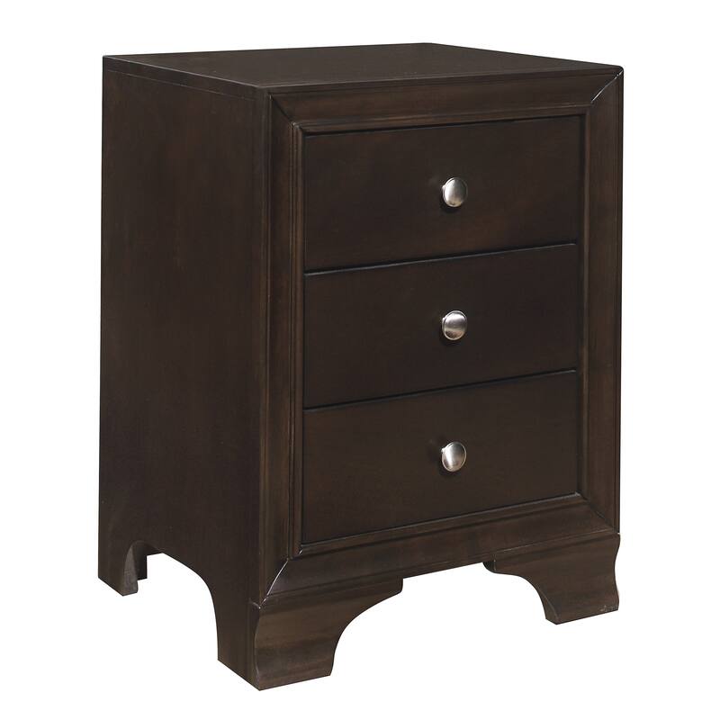 3-Drawers Nightstand with 2 USB Ports Transitional Bedroom Furniture 1pc Bedside Table Wooden