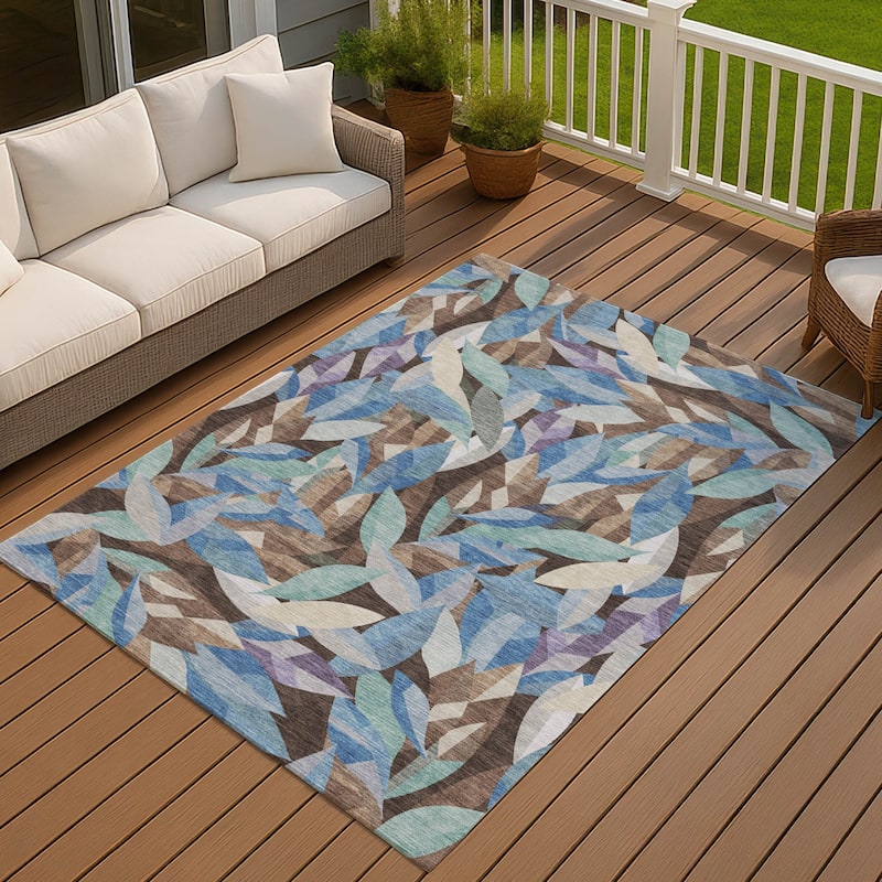 Machine Washable Indoor/ Outdoor Modern Floral Chantille Rug - Brown - 3' x 5'