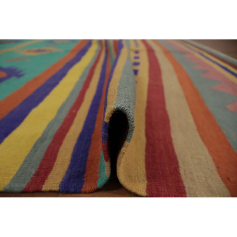 Hand Woven Oriental 100% Wool Carpet Southwestern Tribal Multi-Colored Kilim Area Rug - 9' 7'' X 7' 11''