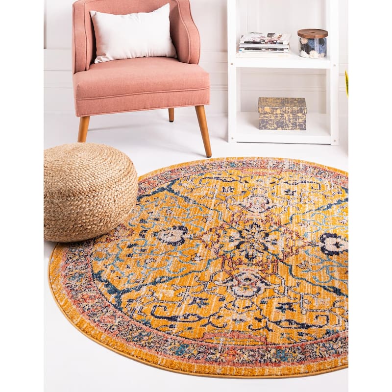 Traditional Nixa Collection Area Rug - 3'3" Round - Yellow
