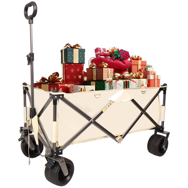 Collapsible Utility Wagon - 360° Rotating Wheels, Steel Frame, 200 lb Load, Compact Storage - Clear