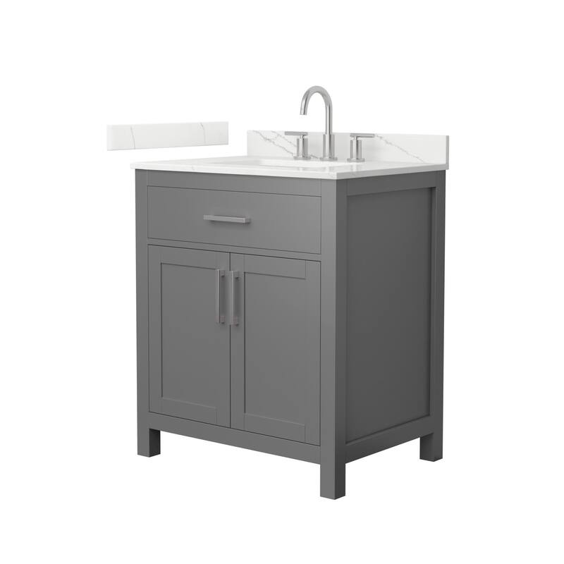 Wyndham Collection WCG2424-30S-QTZ-US3MXX Beckett 30" Free Standing - Dark Gray / Giotto Quartz Top / Brushed Nickel