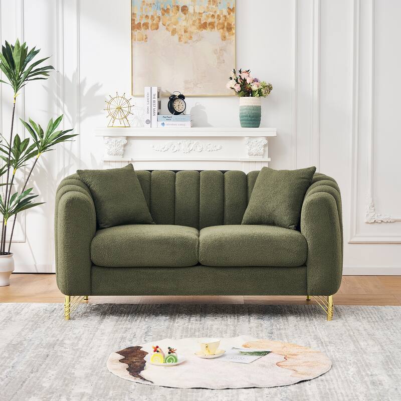 Roomfitters 85" and 63" Modern Teddy Fabric Sofa and Loveseat Set with Gold Legs, Channel Stitched 2-Piece Couch Set