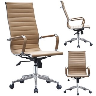 Tan Modern Designer Ribbed PU Leather Tilt Adjustable Chair For Conference Room Adjustable Height Work Task Executive