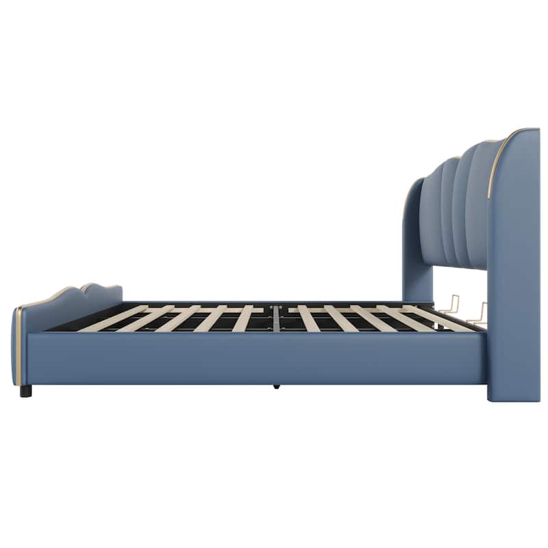 Christopher Knight Home - Emerson Modern Leather Upholstered Bed Frame with Wingback Headboard and Wavy Footboard