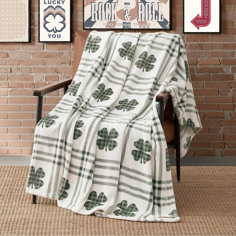 Lucky Brand Lucky Clovers Plush Throw Blankets