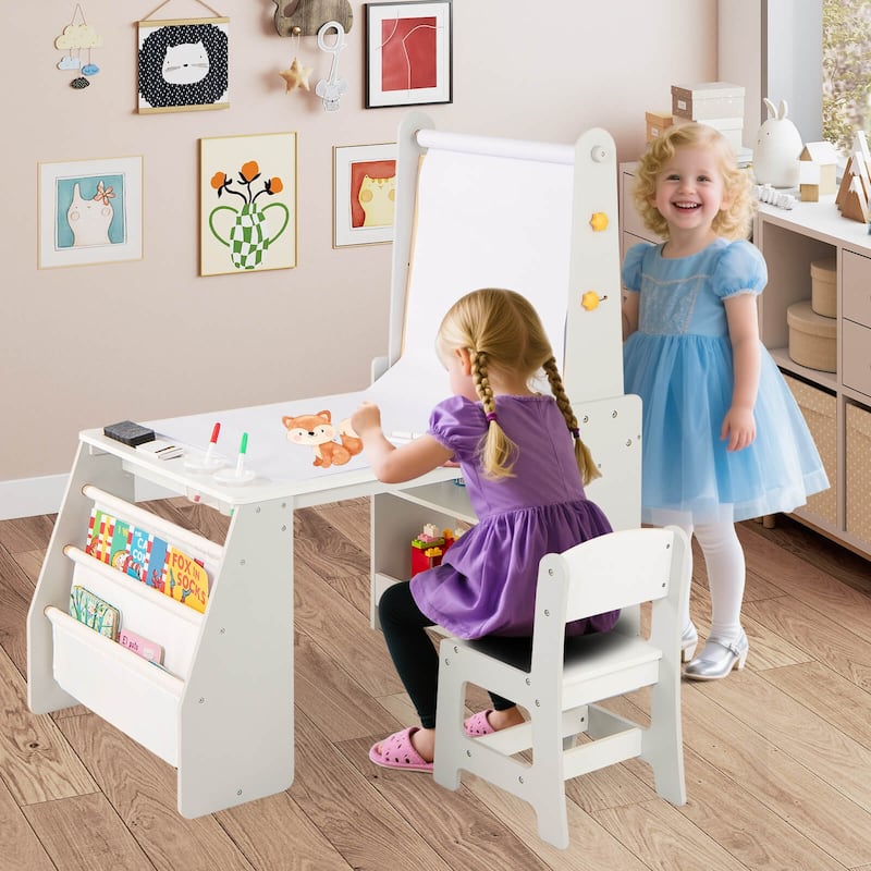 Costway Kids Art Table and Chair Set with Easel & Chair Whiteboard & - See Details